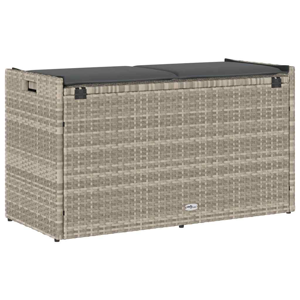 Opbergbank met kussen voor buiten 100 cm poly rattan lichtgrijs