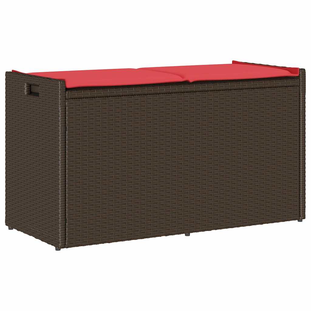 Opbergbank met kussen voor buiten 100 cm poly rattan bruin