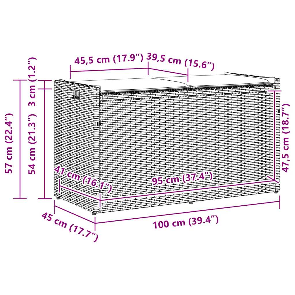 Opbergbank met kussen voor buiten 100 cm poly rattan bruin