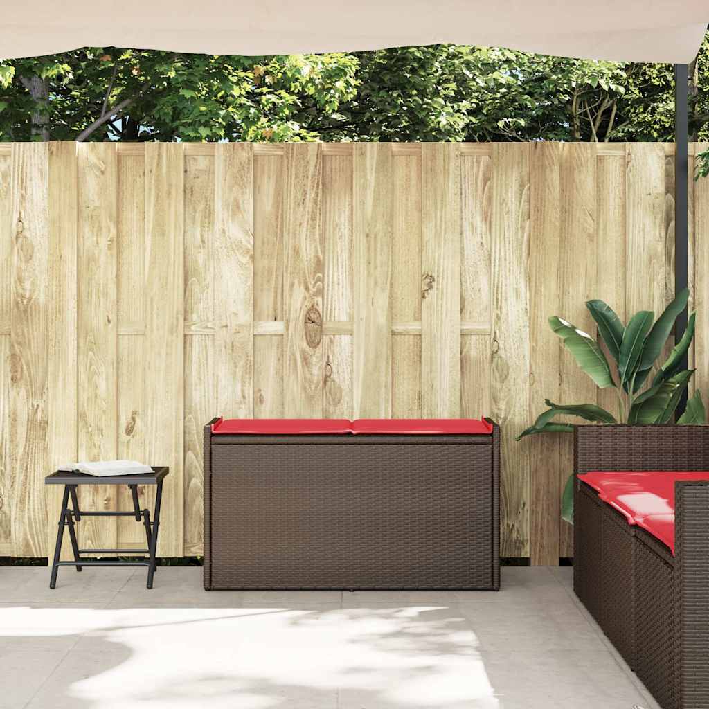 Opbergbank met kussen voor buiten 100 cm poly rattan bruin