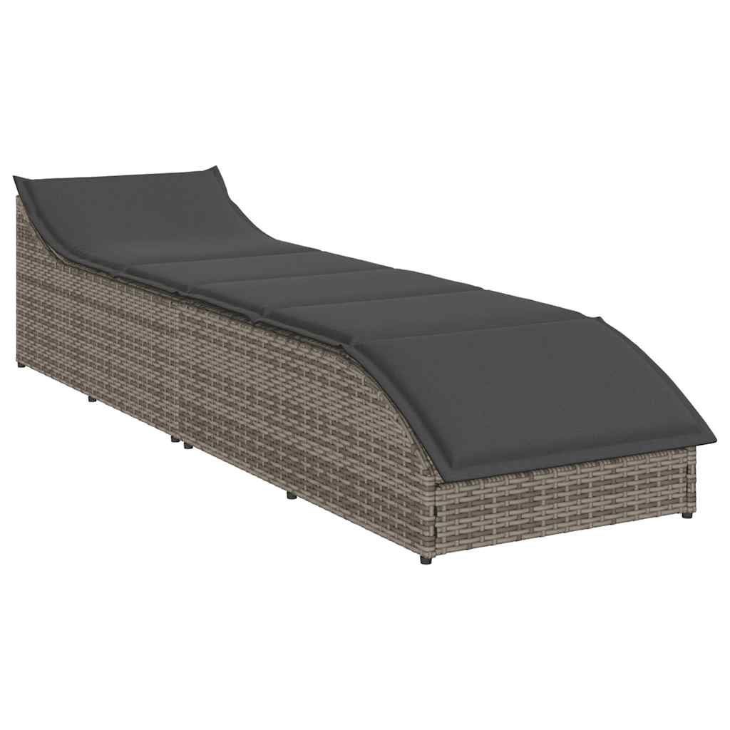 Ligstoel inklapbaar met kussen opbergruimte poly rattan grijs