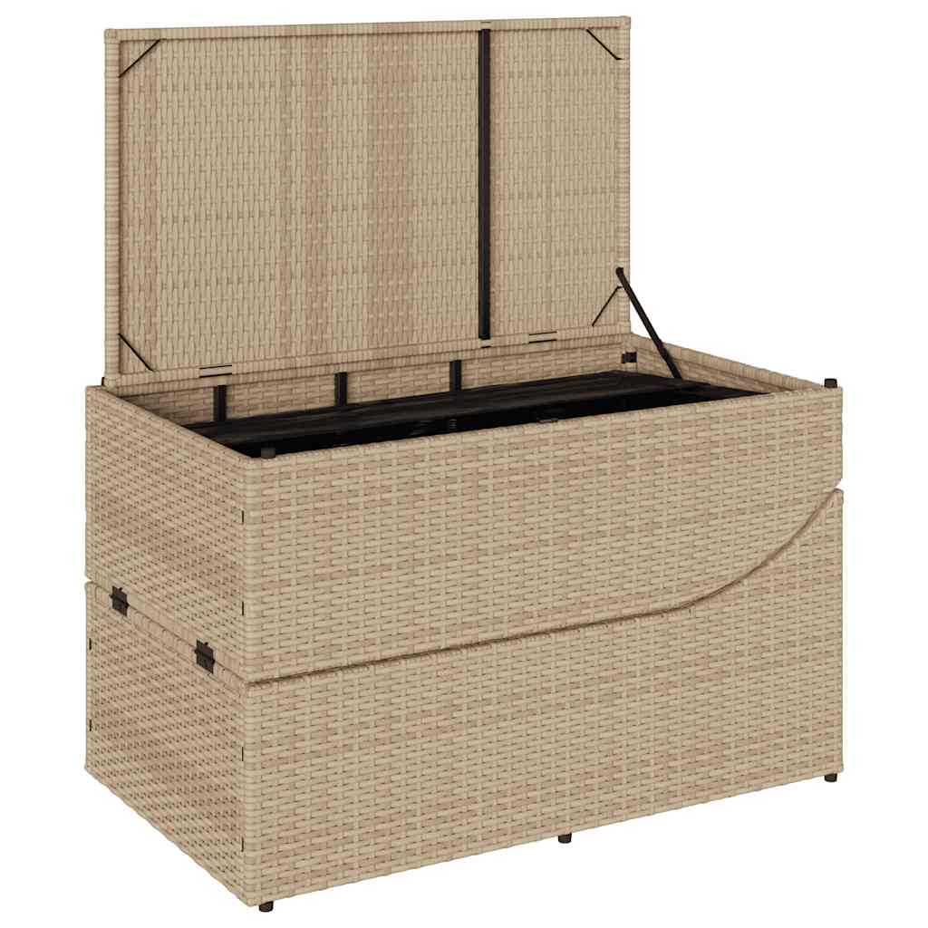 Ligstoel inklapbaar met kussen opbergruimte poly rattan beige