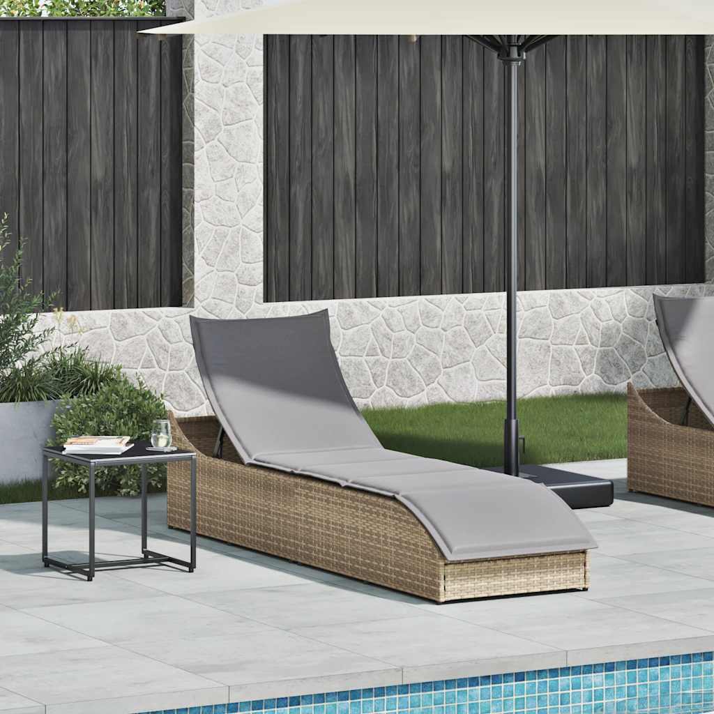 Ligstoel inklapbaar met kussen opbergruimte poly rattan beige