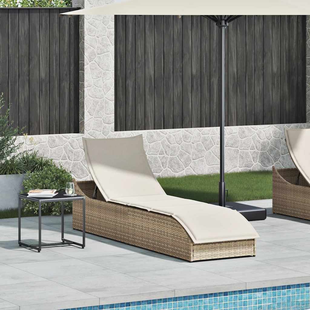 Ligstoel inklapbaar met kussen opbergruimte poly rattan beige