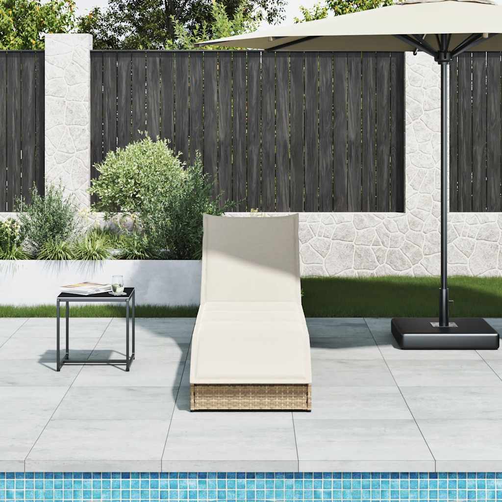 Ligstoel inklapbaar met kussen opbergruimte poly rattan beige