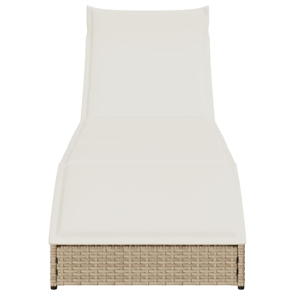 Ligstoel inklapbaar met kussen opbergruimte poly rattan beige