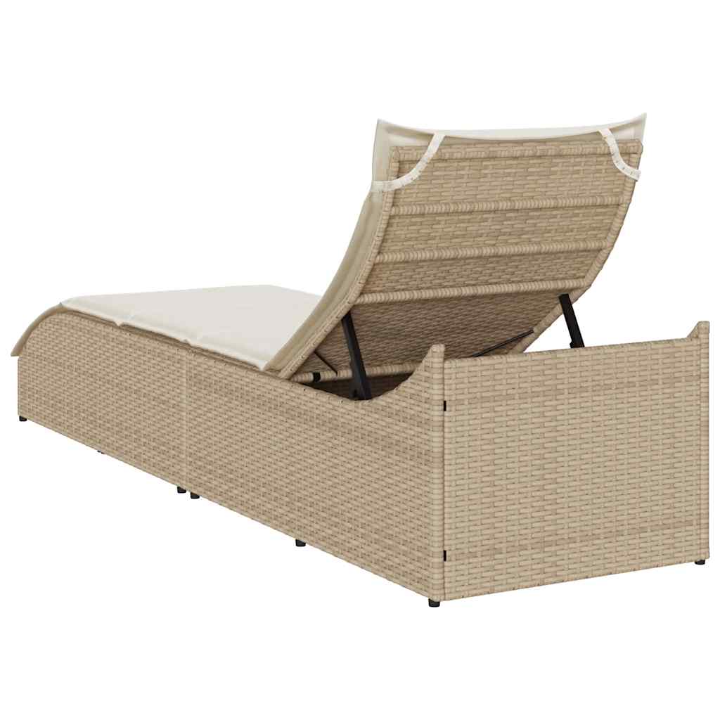 Ligstoel inklapbaar met kussen opbergruimte poly rattan beige