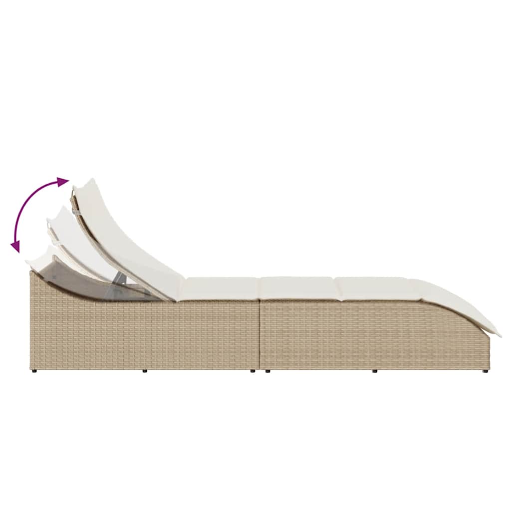 Ligstoel inklapbaar met kussen opbergruimte poly rattan beige
