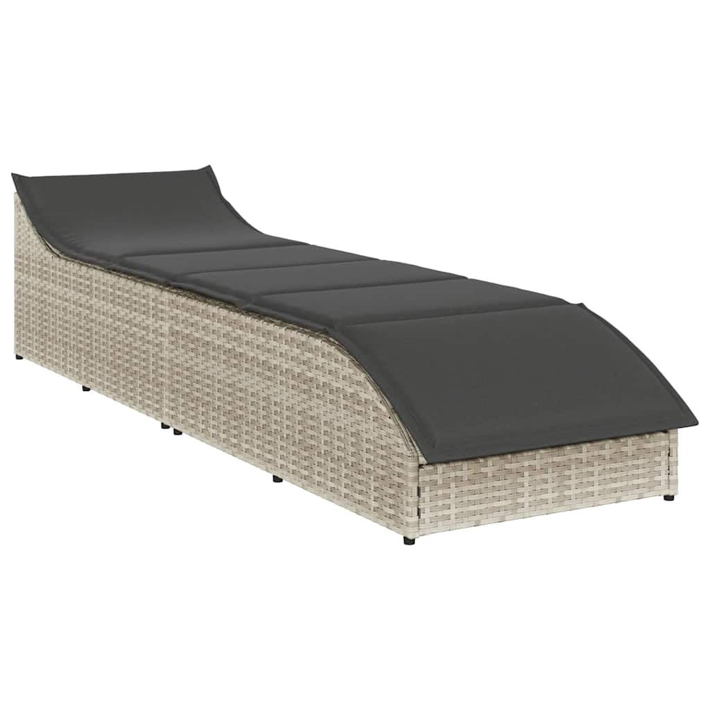Ligstoel inklapbaar kussen opbergruimte poly rattan lichtgrijs
