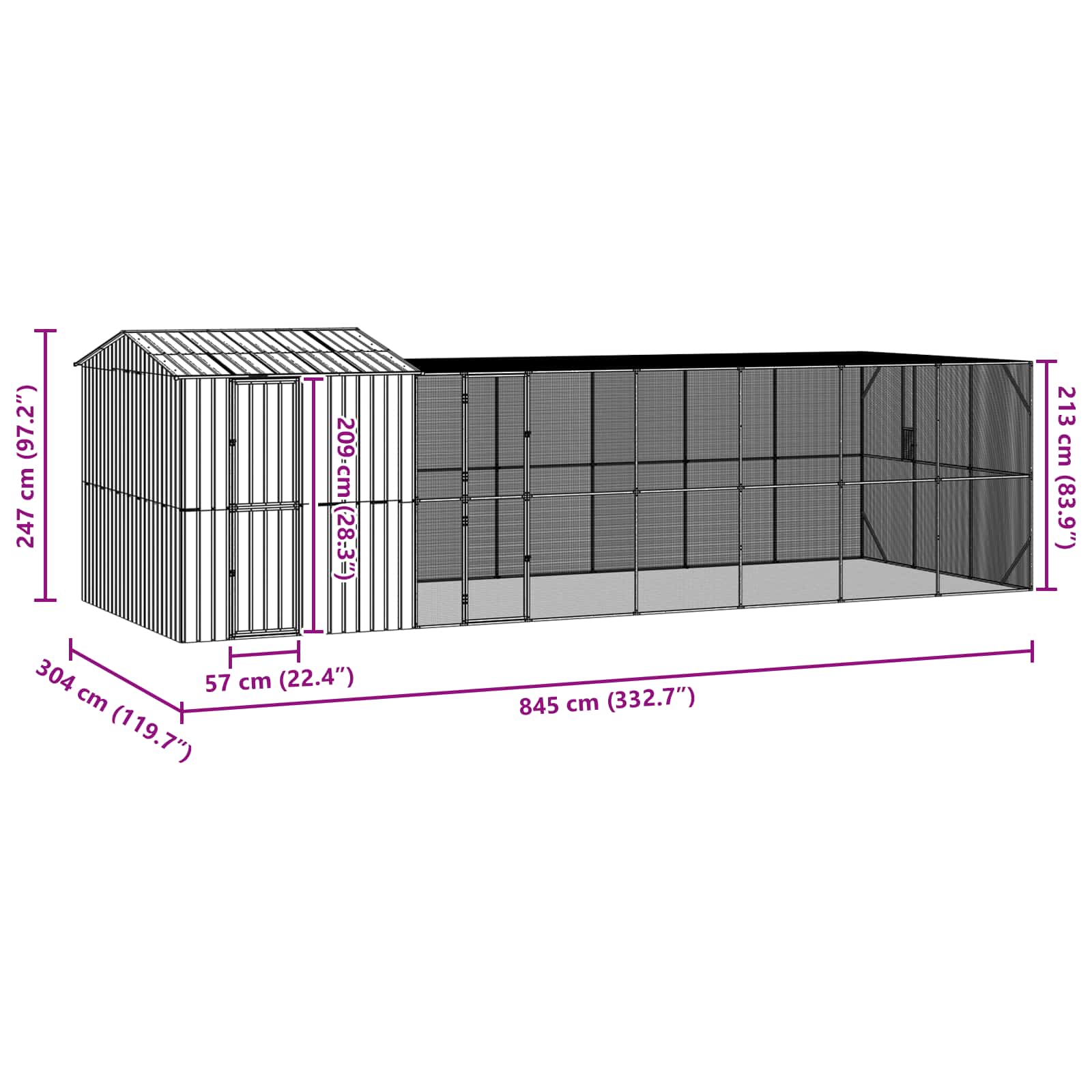 Vogelkooi Antraciet 845 x 304 x 247 cm Gegalvaniseerd staal