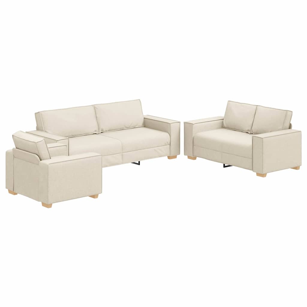 Bankstel 3 st Beige Linnen-mix stof