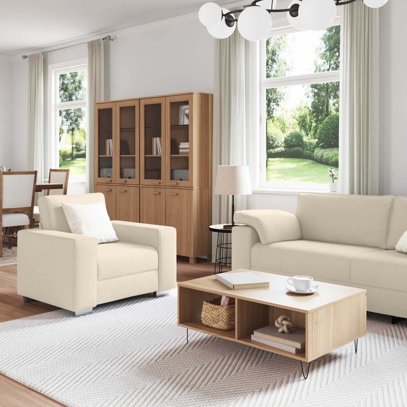 Bank 3 st Beige Linnen-mix stof