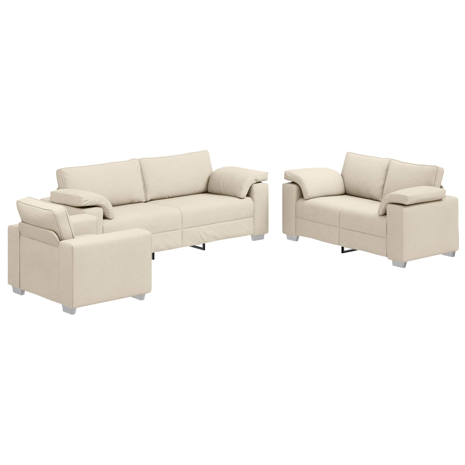 Bank 3 st Beige Linnen-mix stof