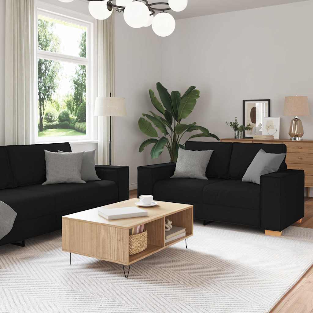 Bank 3 st Zwart Linnen-mix stof