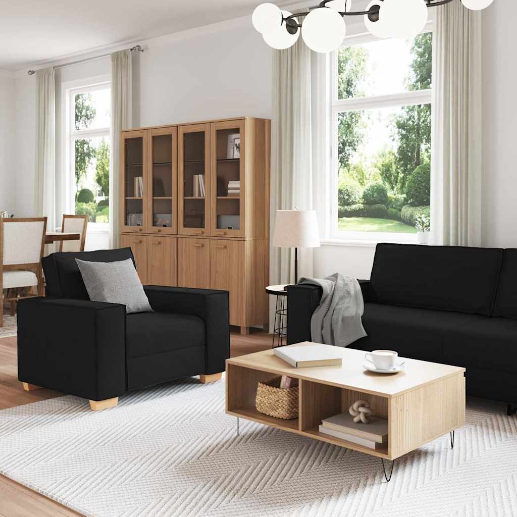 Bank 3 st Zwart Linnen-mix stof