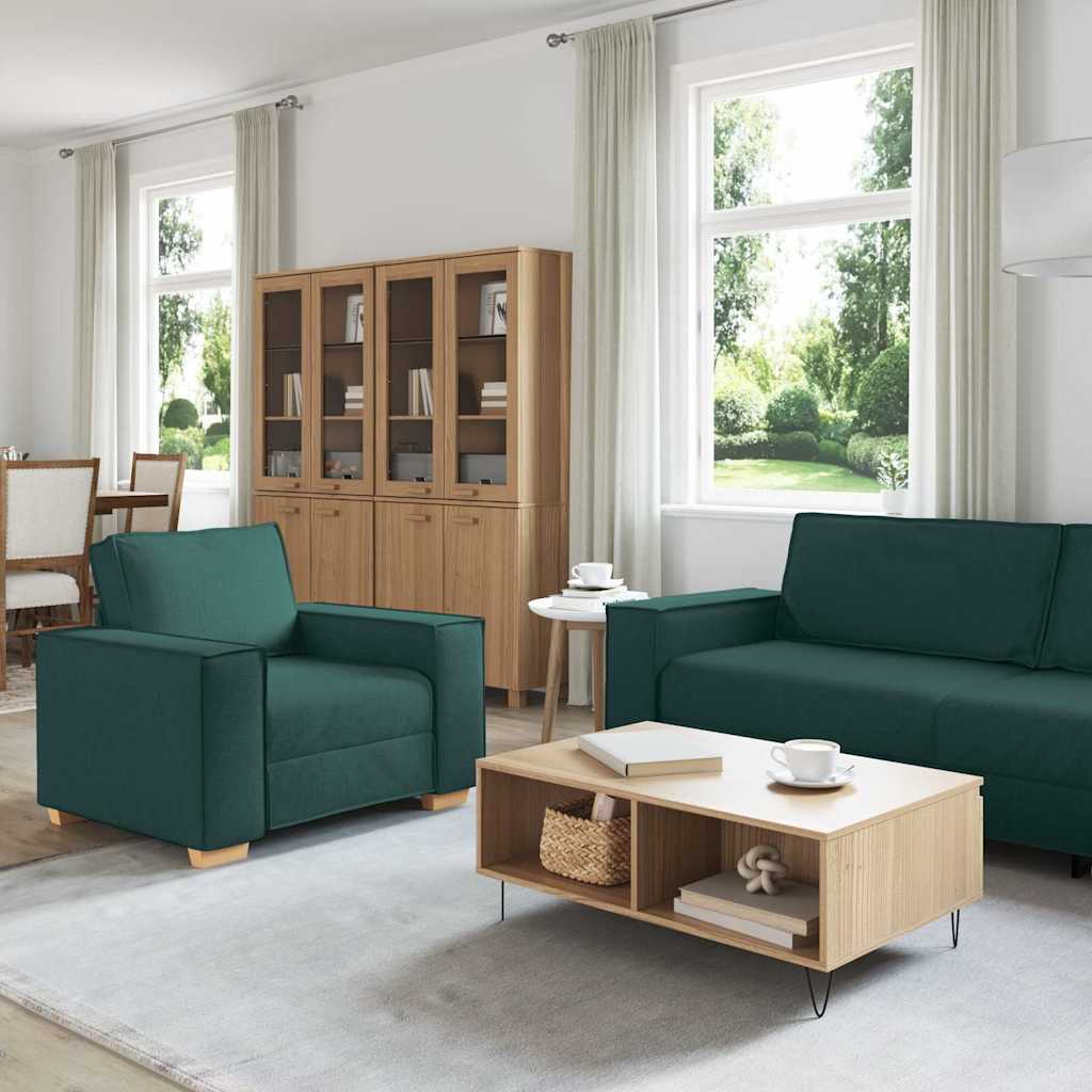 Bank 3 st Donkergroen Linnen-mix stof