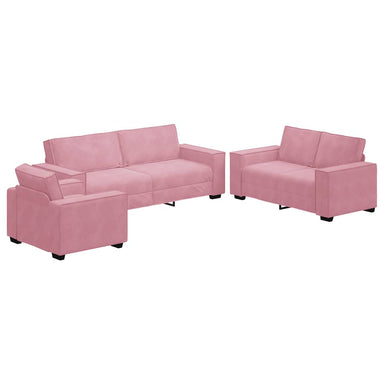 3-delige Loungeset met kussens fluweel roze