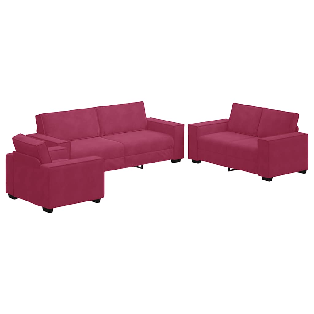3-delige Loungeset met kussens fluweel wijnrood