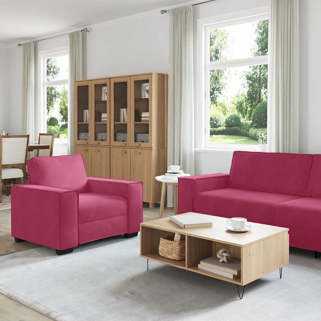 3-delige Loungeset met kussens fluweel wijnrood