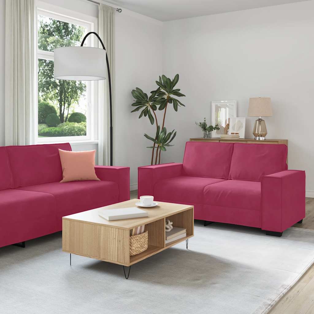 3-delige Loungeset met kussens fluweel wijnrood