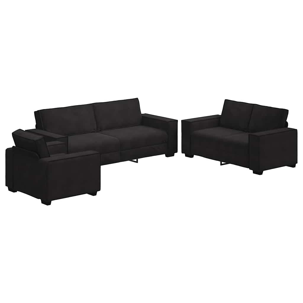3-delige Loungeset met kussens fluweel zwart