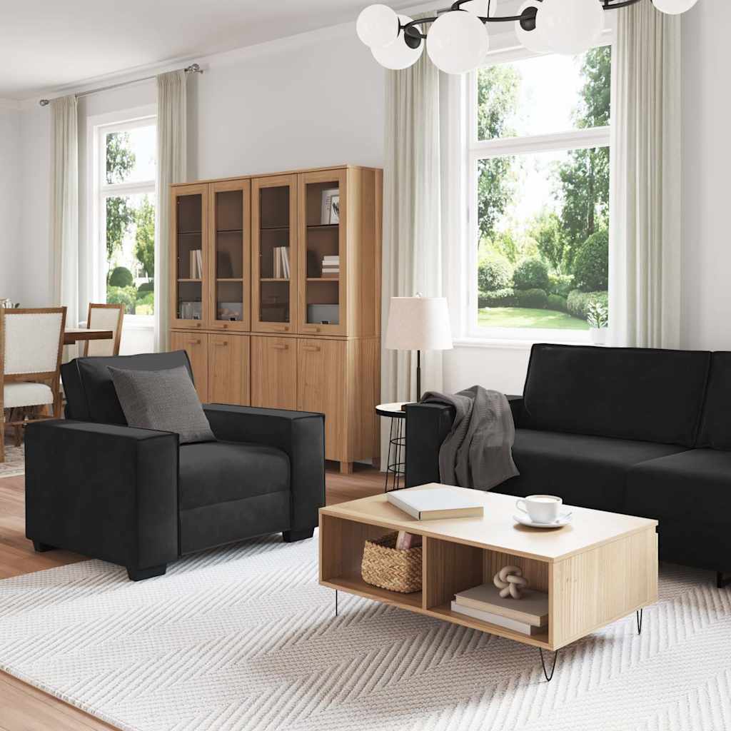 3-delige Loungeset met kussens fluweel zwart
