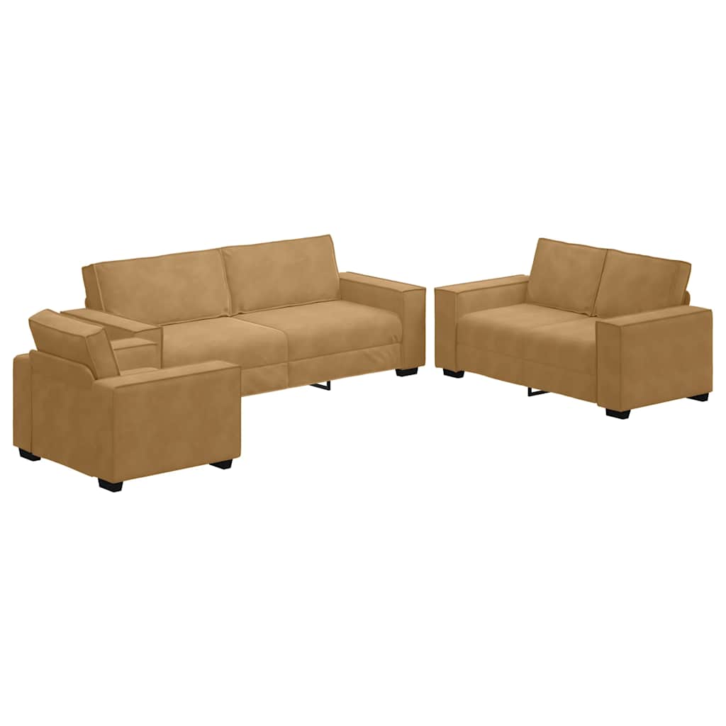 3-delige Loungeset met kussens fluweel bruin
