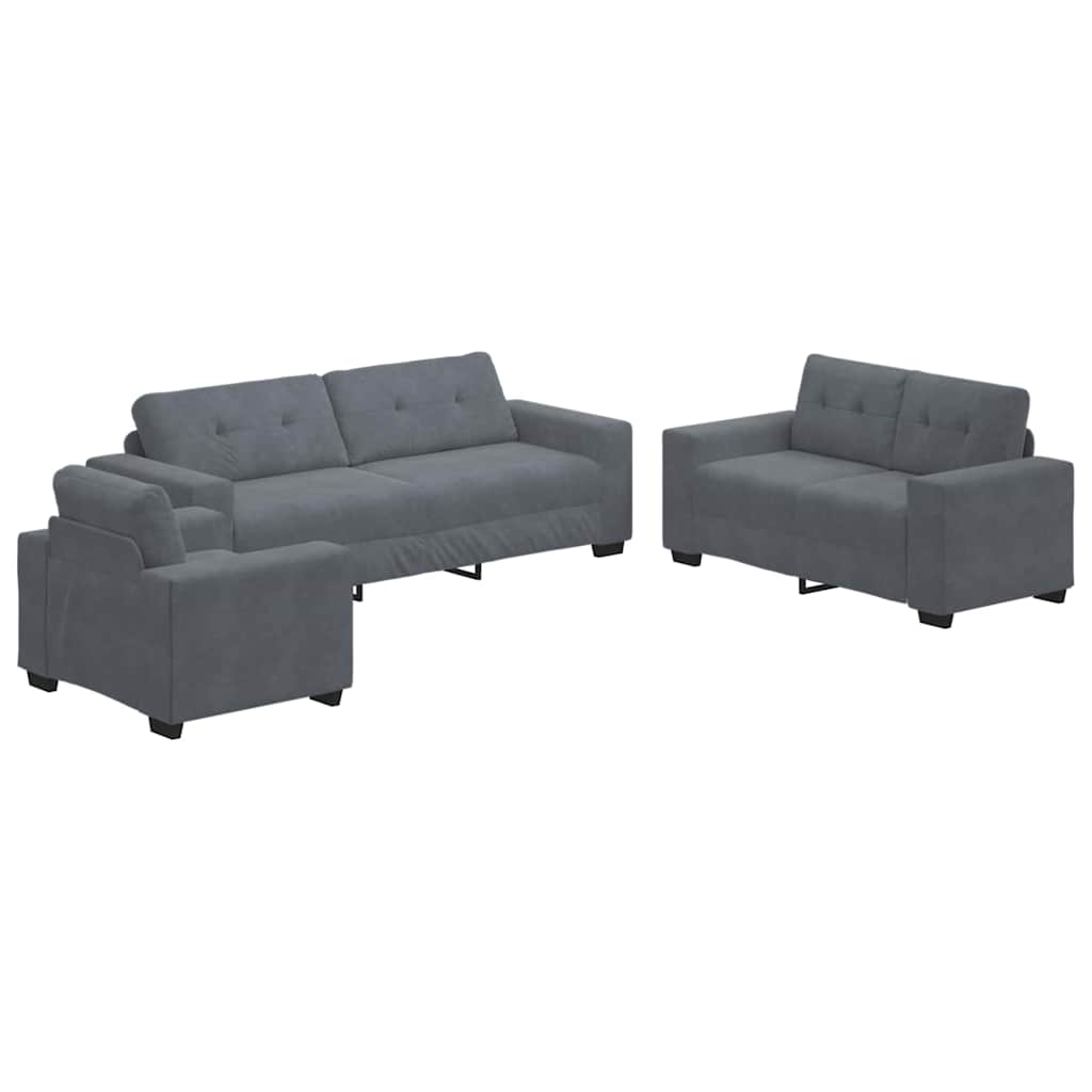 Bankstel 3 st Donkergrijs Fluweel