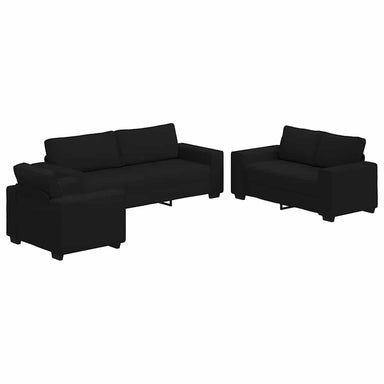 3-delige loungeset met kussens stof zwart