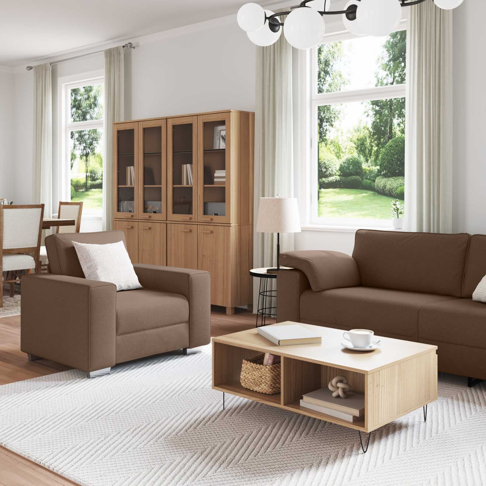 Bank 3 st Bruin Linnen-mix stof