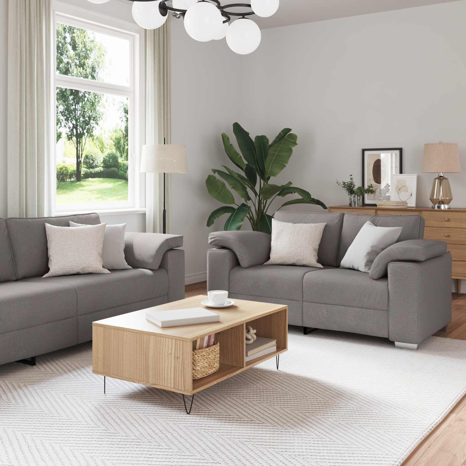 Bank 3 st Taupe Linnen-mix stof