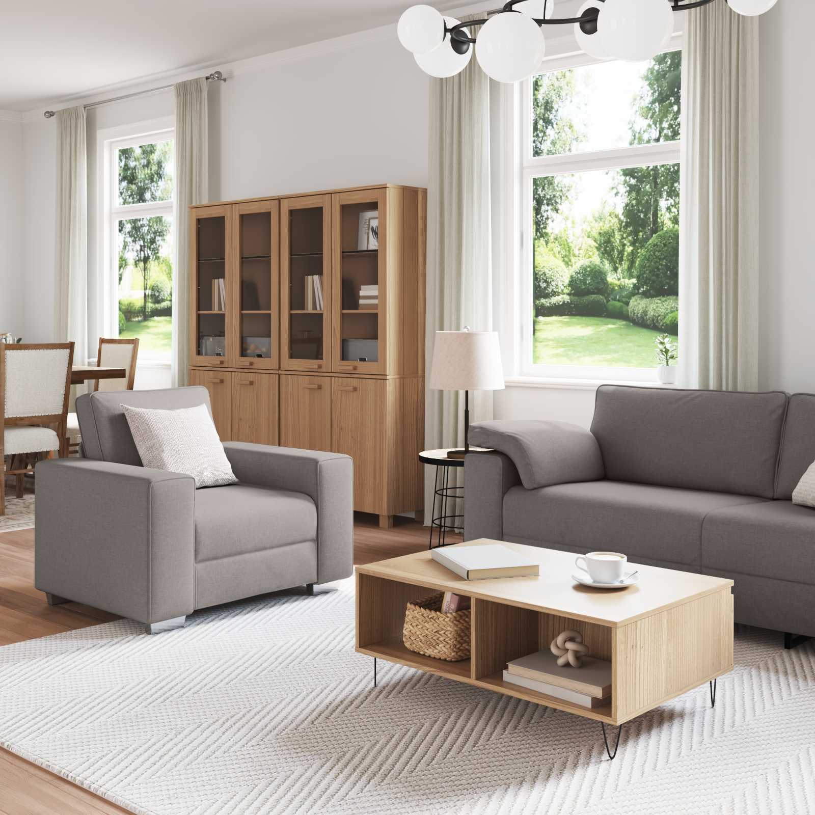 Bank 3 st Taupe Linnen-mix stof
