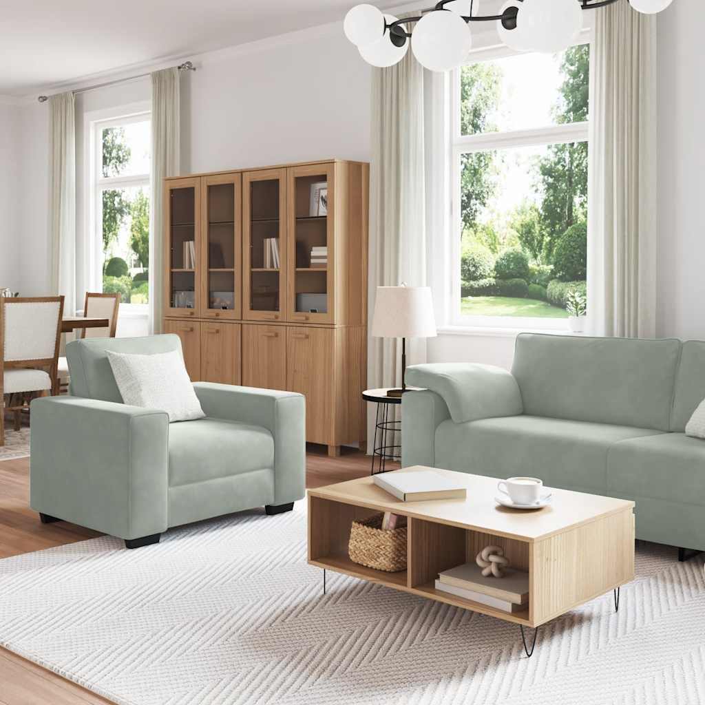 3-delige Loungeset met kussens fluweel lichtgrijs