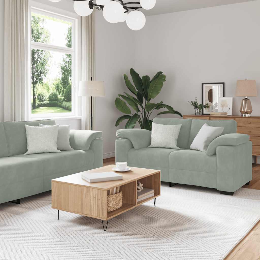 3-delige Loungeset met kussens fluweel lichtgrijs