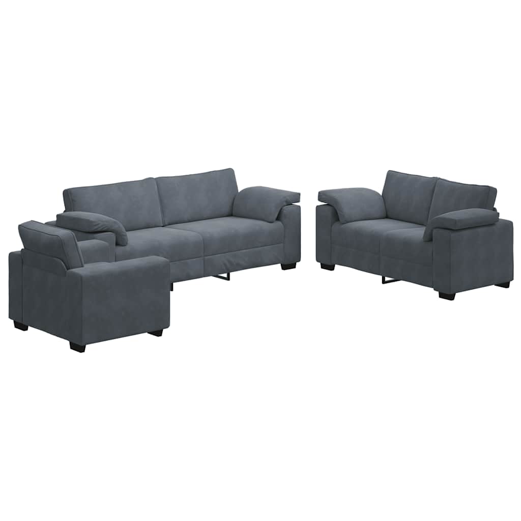 3-delige Loungeset met kussens fluweel donkergrijs
