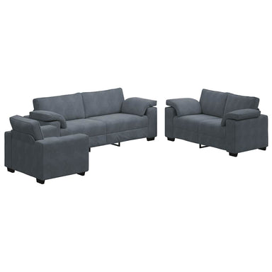 3-delige Loungeset met kussens fluweel donkergrijs