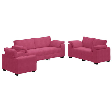 3-delige Loungeset met kussens fluweel wijnrood