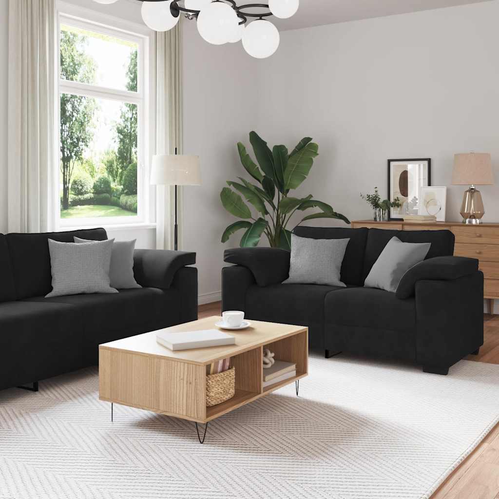 3-delige Loungeset met kussens fluweel zwart