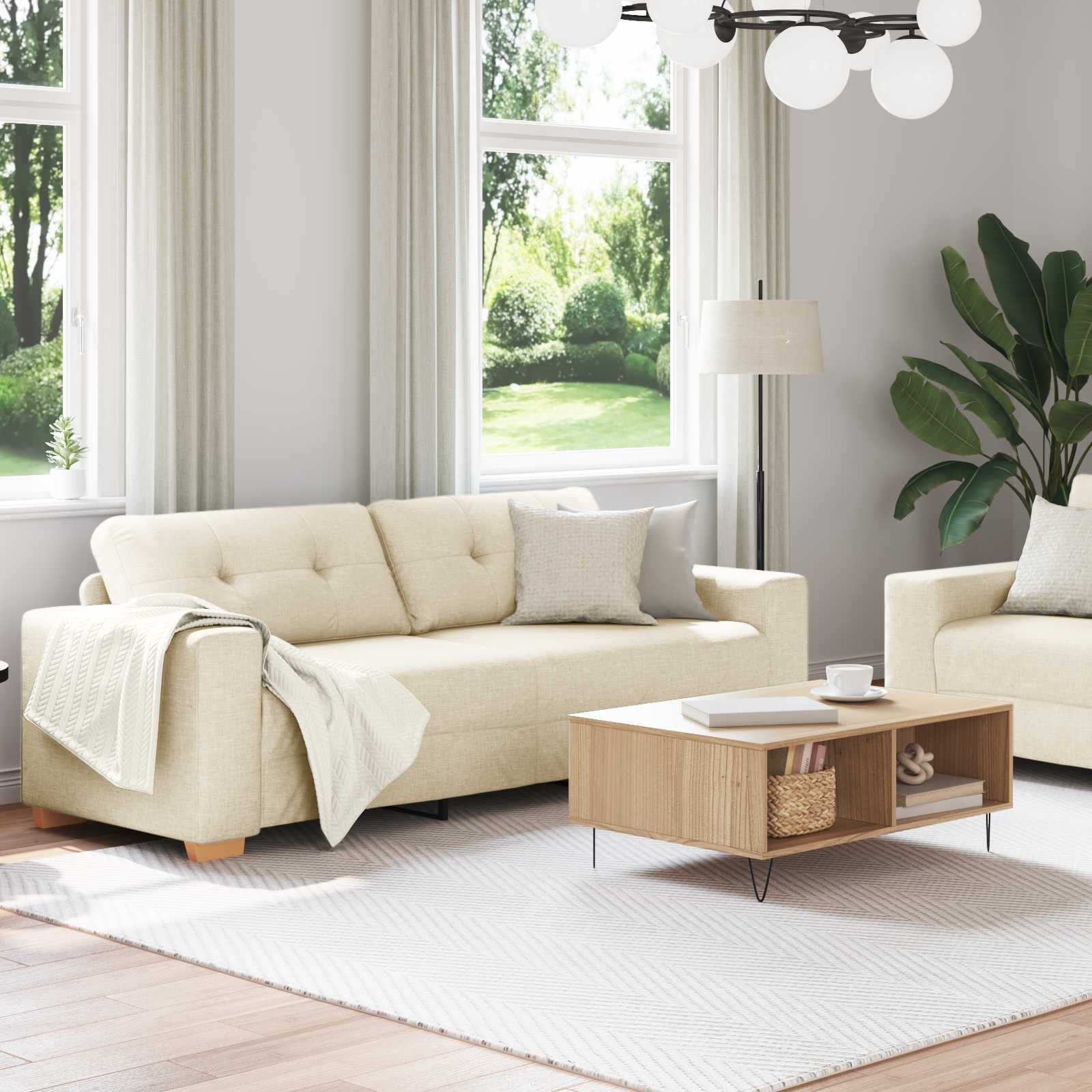Bank 2 pcs Beige 221 x 80 x 80 cm Linnen-mix stof