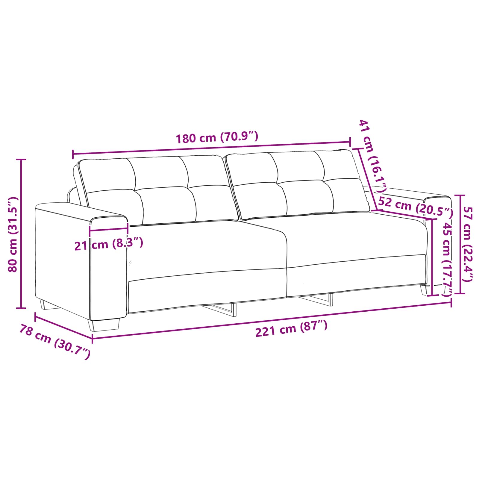 Bank 2 pcs Beige 221 x 80 x 80 cm Linnen-mix stof