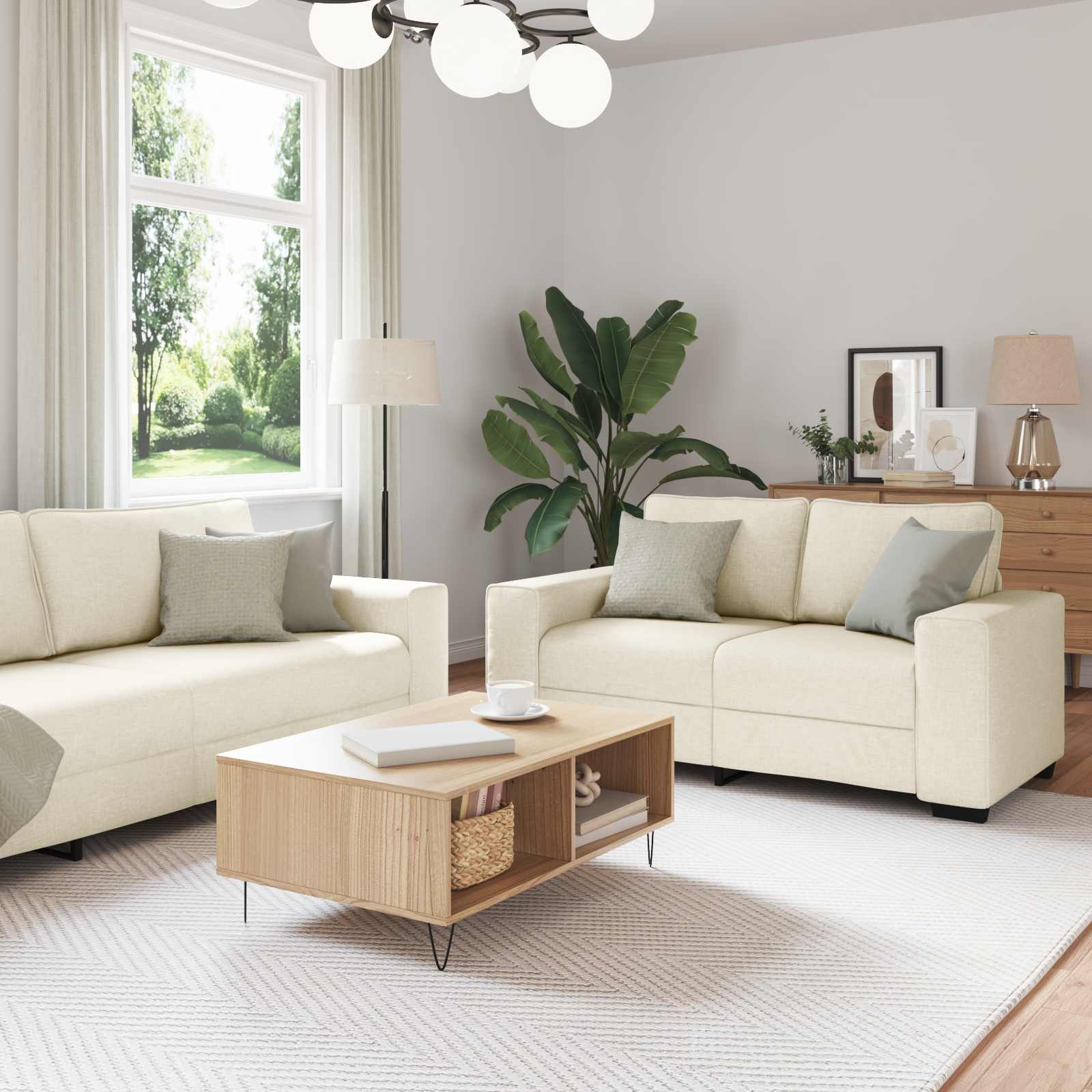 Bank 2 st Beige Linnen-mix stof