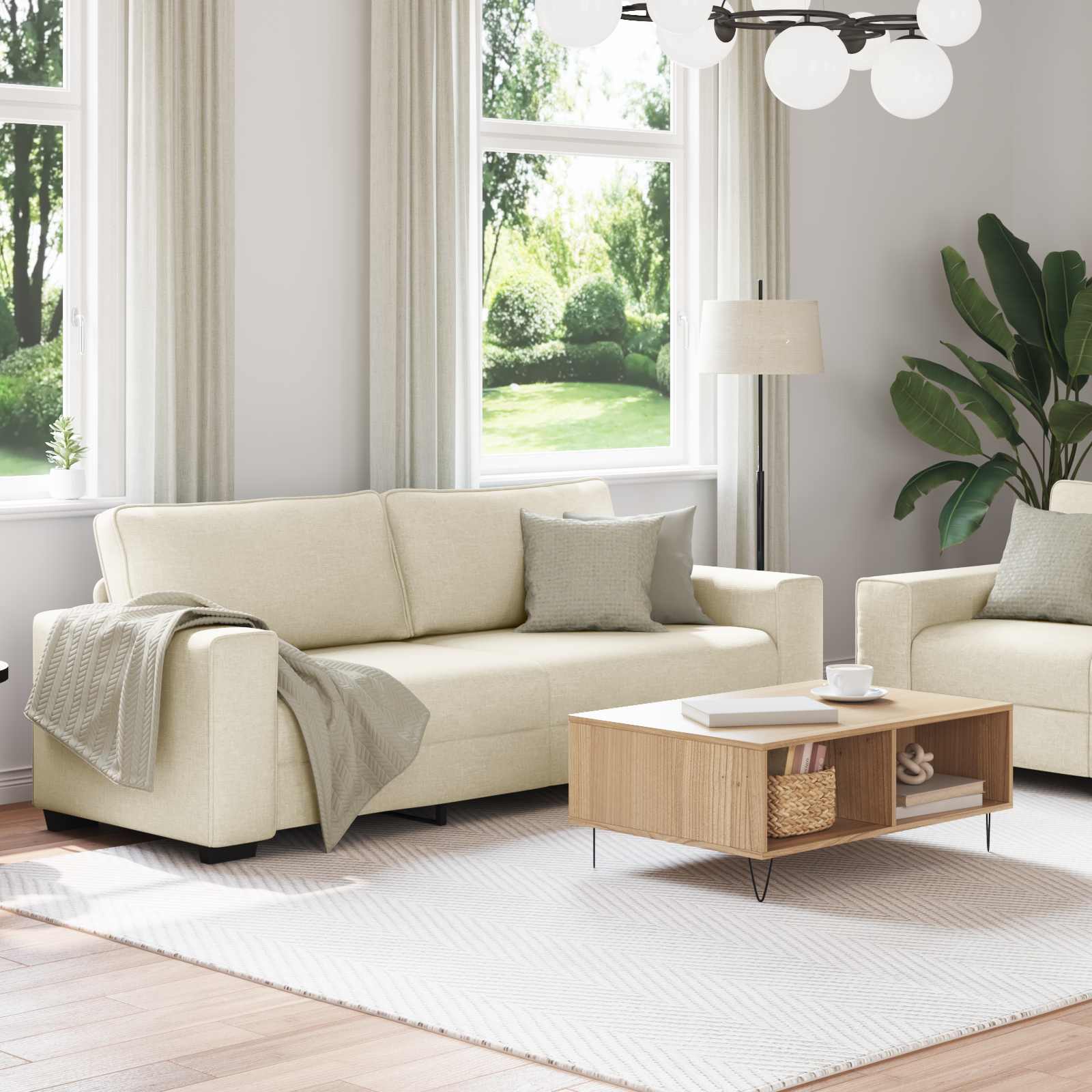 Bank 2 st Beige Linnen-mix stof