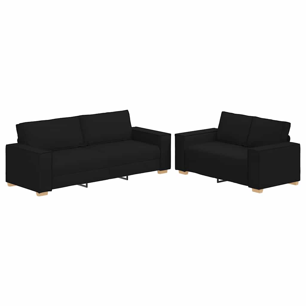 2-delige loungeset met kussens stof zwart