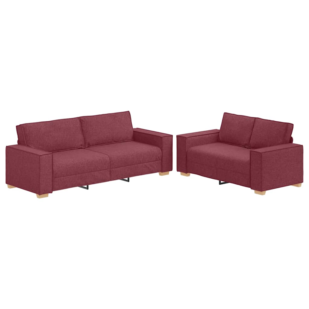 2-delige Loungeset met kussens stof wijnrood