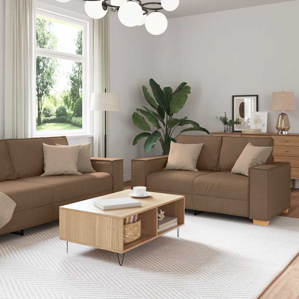2-delige Loungeset met kussens stof bruin