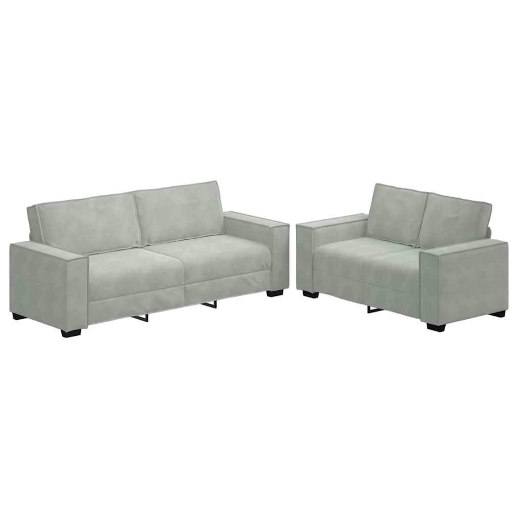 2-delige Loungeset met kussens fluweel lichtgrijs