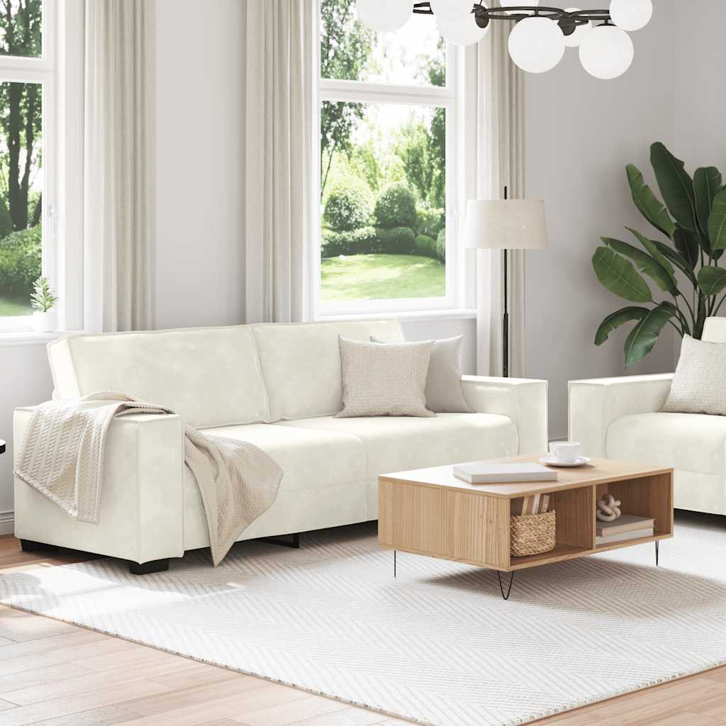 2-delige Loungeset met kussens fluweel crèmekleurig