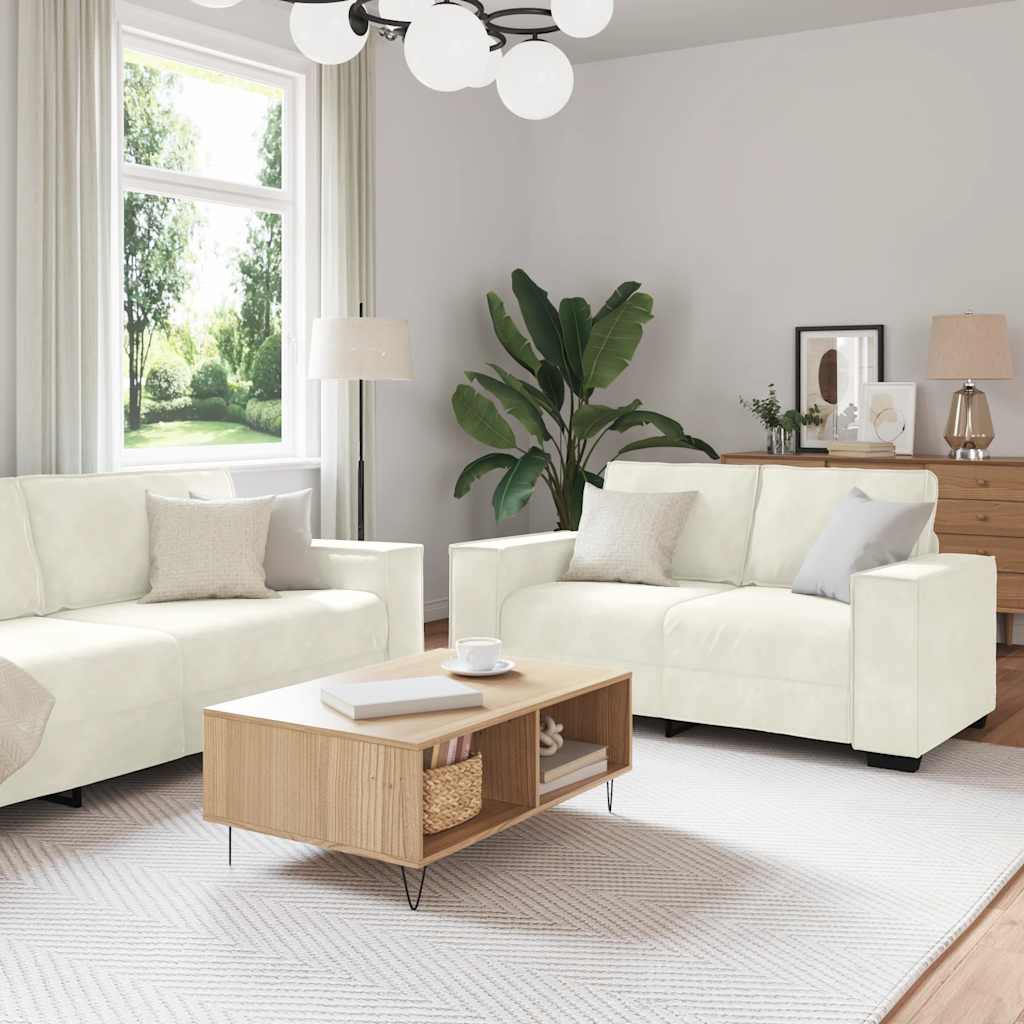 2-delige Loungeset met kussens fluweel crèmekleurig