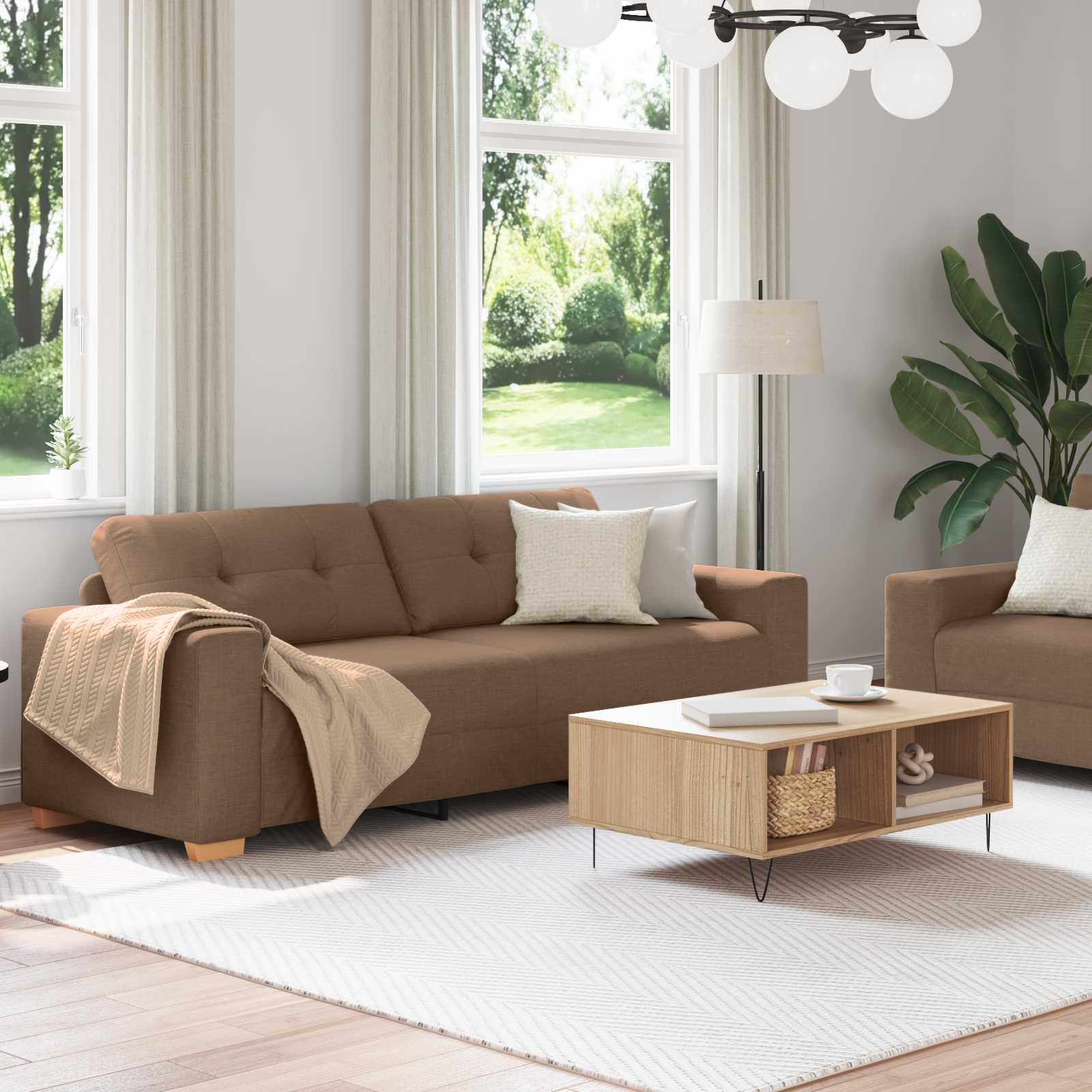 Bank 2 pcs Bruin 221 x 80 x 80 cm Linnen-mix stof