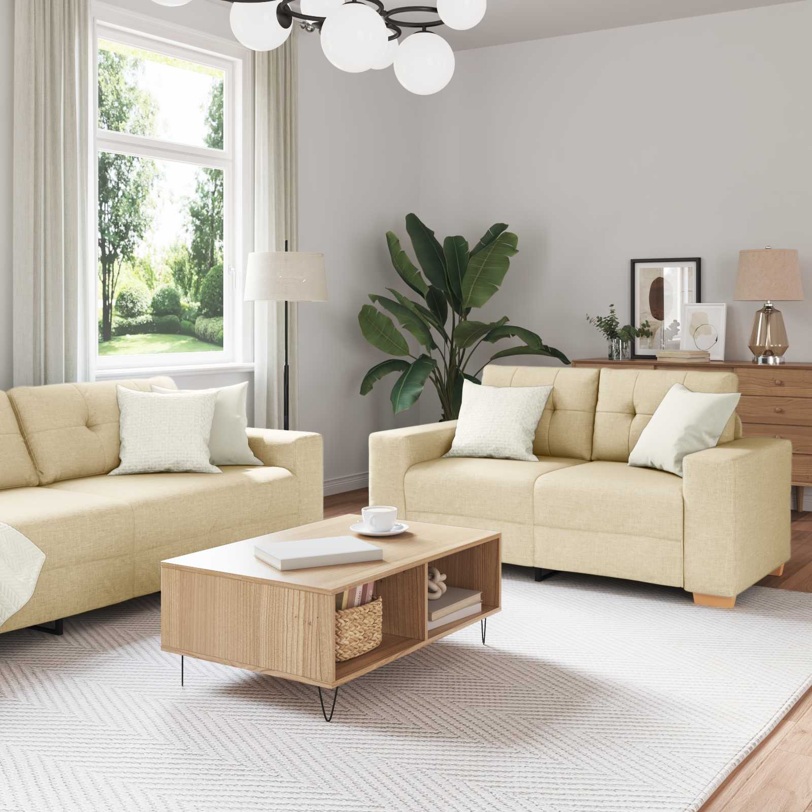 Bank 2 st Crème Linnenmix Stoffen